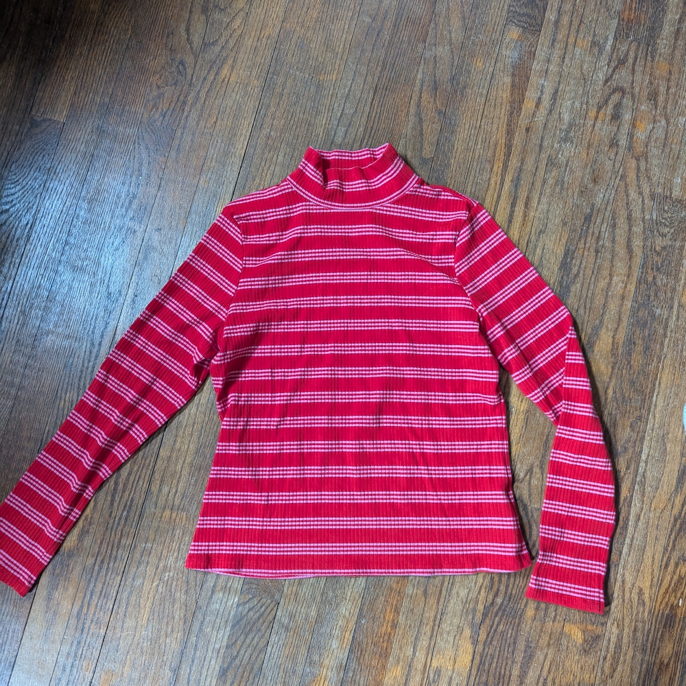 Maeve By Anthropologie Red and Pink Striped Long Sleeve Top